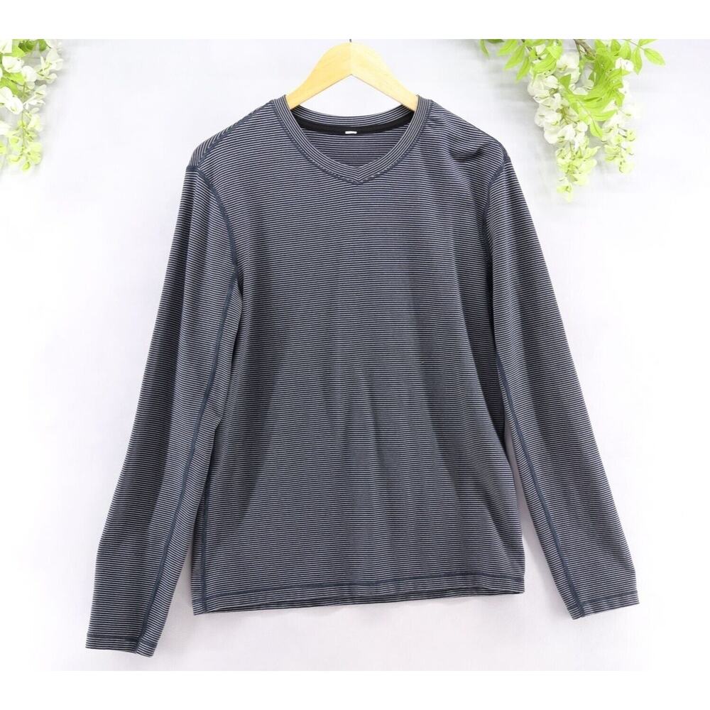 Lululemon Men's Speed Long Sleeve Stripe Black/Silver Smooth Sz M